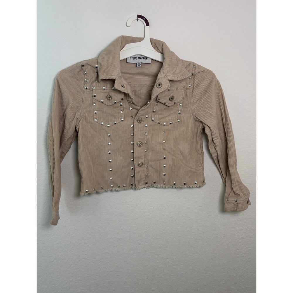 Steve Madden Kids Tan Corduroy Studded Cropped Jacket Girls Size S Small